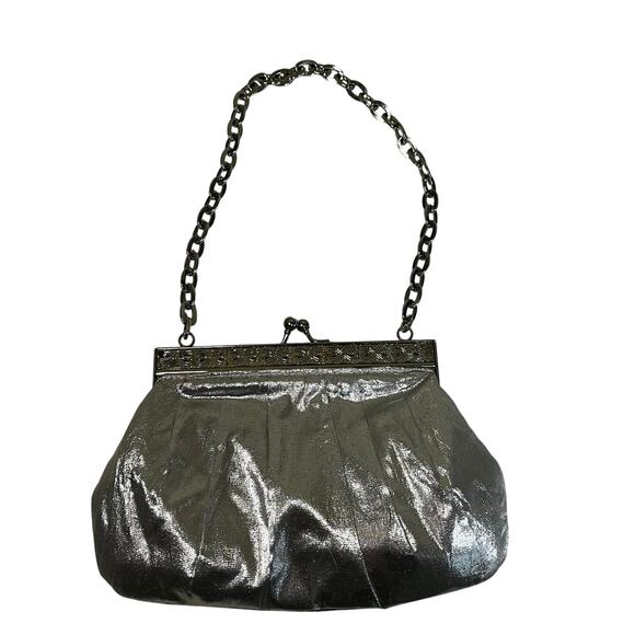 Vintage style silver clutch with chain and rhinestones-in EUC - Picture 2 of 5